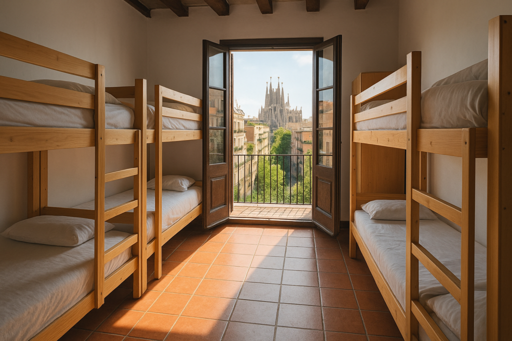 budget hostel dorm room in Barcelona under 50 euros